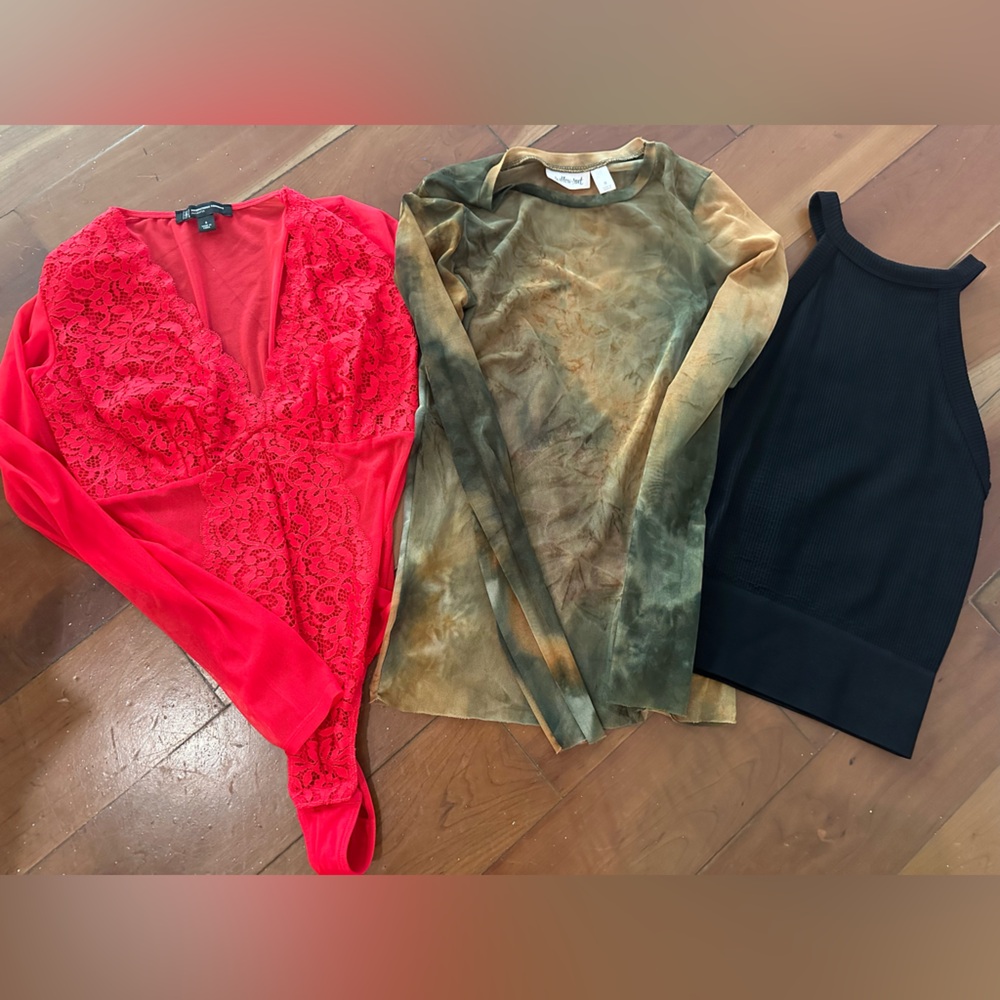 Three sexy shirt -only worn once - INC/Free People/willow & Root